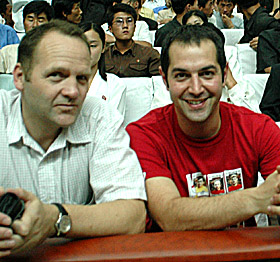 Nick Bonner with fellow filmmaker Dan Gordon at Pyongyang International Film Festival in 2004  by Ron Gluckman in North Korea