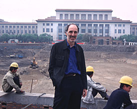 Architect Paul Andreu at site of National Theatre in Beijing, China
